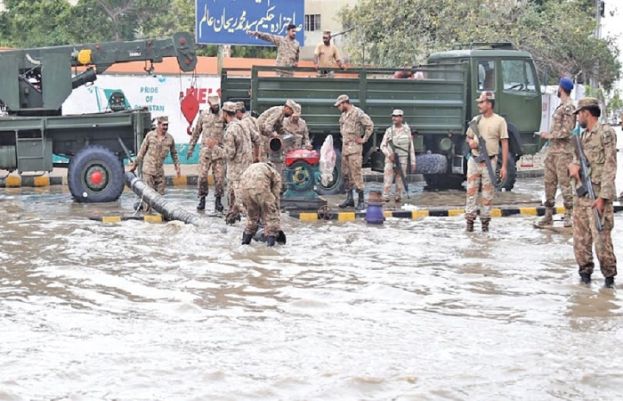 Army troops reach interior Sindh with flood relief equipment