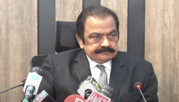 Interior Minister Rana Sanaullah speaking during a press conference in Islamabad on September 28, 2022. — YouTube screengrab/PTV News Live