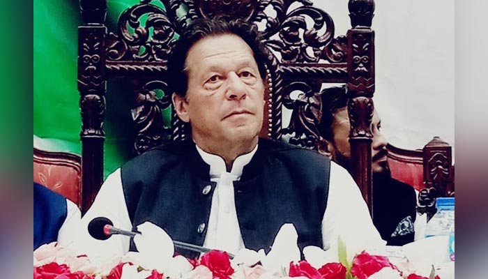 PTI Chairman Imran Khan speaking during an ulema and mashaikh convention in Peshawar on September 27, 2022. — Instagram