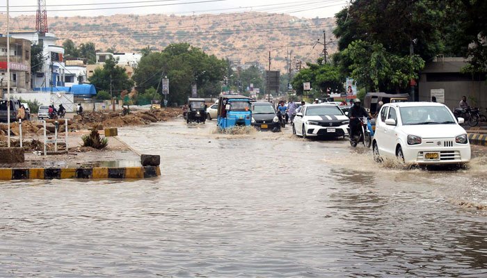 A road in Karachi is submerged under water on July 17. Twitter.