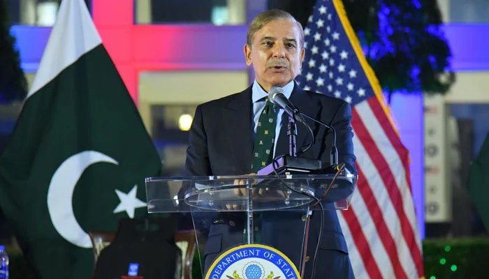 Prime Minister Shehbaz Sharif addresses a reception hosted by the US Embassy in Islamabads Diplomatic Enclave on September 29, 2022. — Twitter