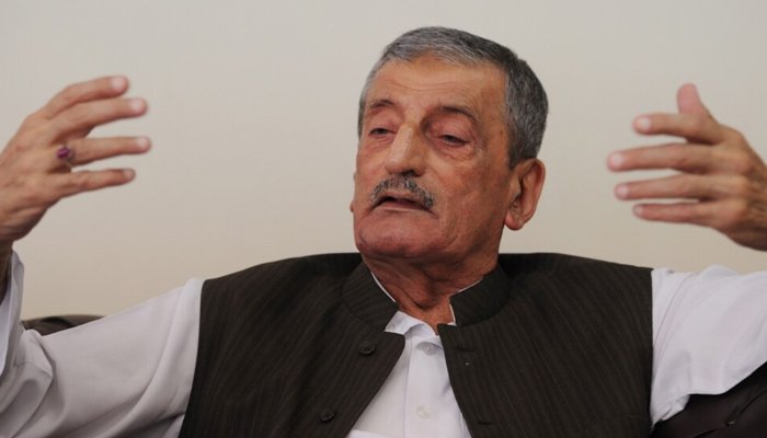 ANP leader and former federal minister Ghulam Ahmed Bilour gestures during an interview in this undated photo. — AFP/File