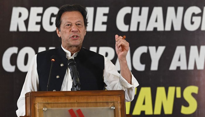 PTI Chairman Imran Khan addressing a seminar.  — AFP/File