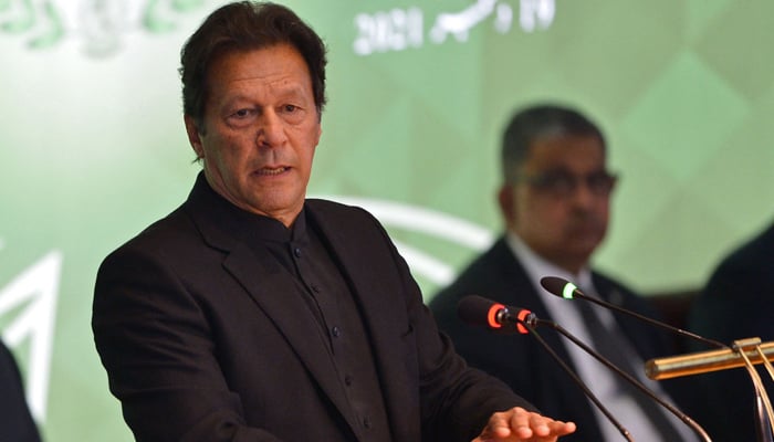 PTI Chairman Imran Khan addressing a seminar. — AFP/File