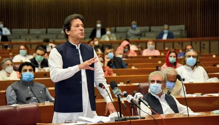 PTI Chairman Imran Khan addressing the National Assembly in this undated photo. — File/Radio Pakistan