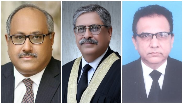 (From left to right) Justice Athar Minallah, Justice Shahid Waheed, and Justice Hasan Azhar Rizvi. — LHC, IHC and SHCs websites