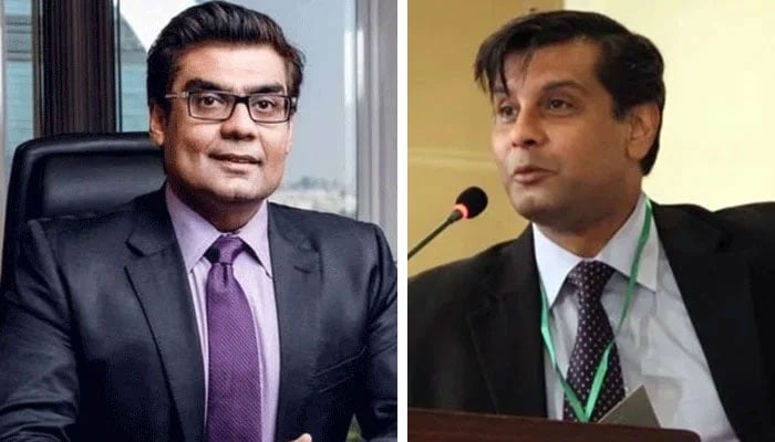 ARY News Chief Executive Officer (CEO) Salman Iqbal (Left) and Arshad Sharif. Geo News/File