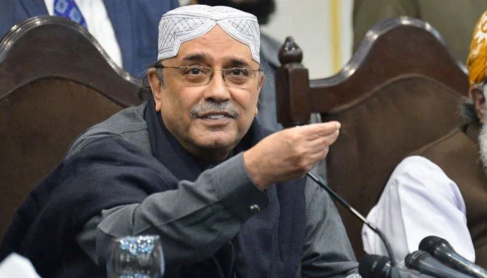 Former president Asif Ali Zardari speaks during a press conference after submitting the no-trust motion against Imran Khan on March 8, 2022. — AFP