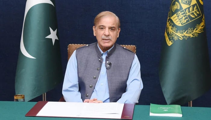 Prime Minister Shehbaz Sharif addressing the nation. — Twitter/File