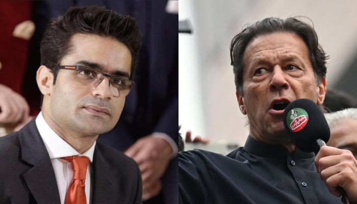 Geo News anchorperson Shahzeb Khanzada (left) and PTI Chairman Imran Khan. — Facebook/AFP