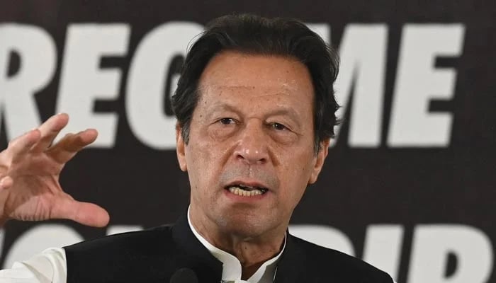Former prime minister and PTI Chairman Imran Khan gestures as he speaks during an event. — AFP/File