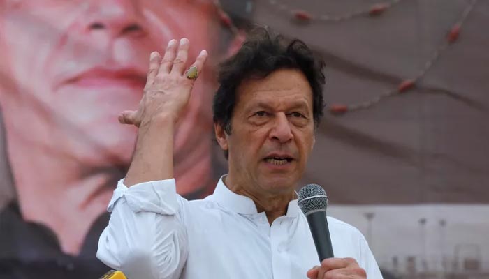 Former prime minister Imran Khan addresses a rally in this undated photograph. — Reuters/ File