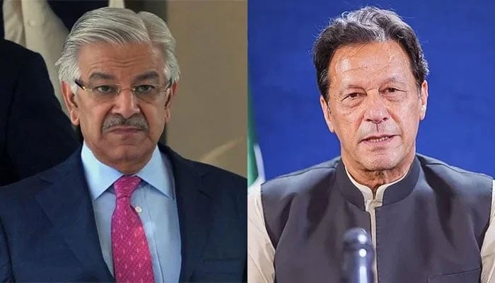 A combo of the pictures of Defence Minister Khawaja Asif (left) and PTI Chairman Imran Khan. — PID/Instagram/File