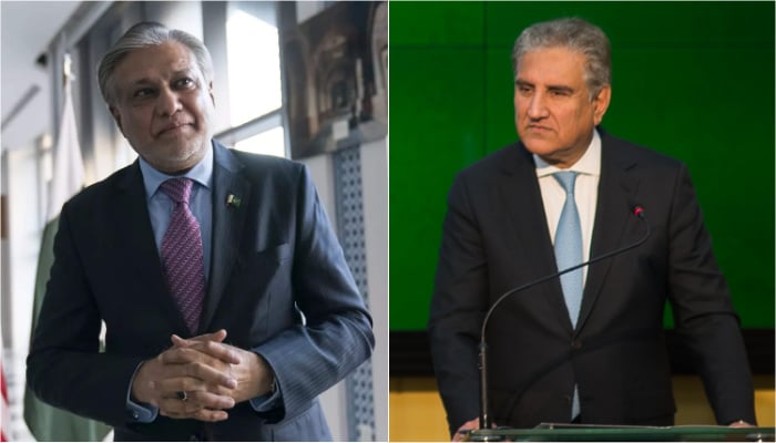An undated image of Finance Minister Ishaq Dar (left) and PTI Vice Chairman Shah Mahmood Qureshi (right). — Twitter/AFP