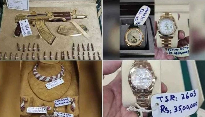 A collage of Toshakhana gifts reportedly sold by former PM Imran Khan. — GeoNews/File