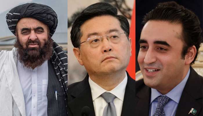 Acting Afghan Foreign Minister Mawlawi Amir Khan Muttaqi (left), Chinese Foreign Minister Qin Gang and Foreign Minister Bilawal Bhutto-Zardari. — AFP
