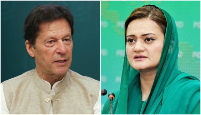 Minister for Information and Broadcasting Marriyum Aurangzeb (right) and the Pakistan Tehreek-e-Insaf Chairman Imran Khan. — APP/Reuters