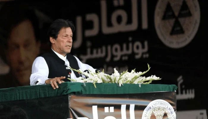 Former prime minister Imran Khan speaks at the launching ceremony of Al Qadir University — APP/file