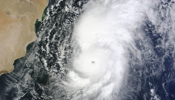 NASA satellite photo shows Tropical Cyclone Nilofar in the Arabian Sea on October 28, 2014. — AFP