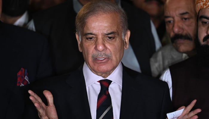 Prime Minister Shehbaz Sharif speaks to media in this undated image. — AFP/File