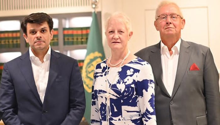 SAPM Jawad Sohrab Malik and EU Ambassador to Pakistan Dr Riina Kionka. — Reporter