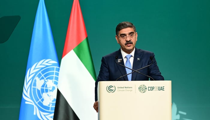 PM Kakar delivers national statement at 28th Conference of Parties of the United Nations in Dubai on December 2, 2023. — X/PTV