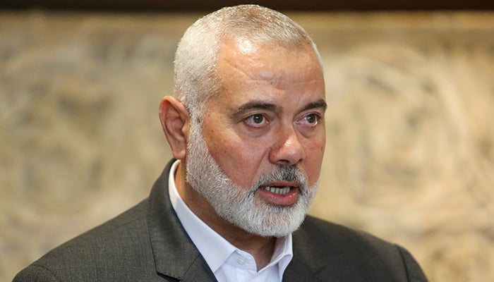 Palestinian group Hamas top leader, Ismail Haniyeh talks after meeting with Lebanese Parliament Speaker Nabih Berri in Beirut, Lebanon June 28, 2021. — Reuters
